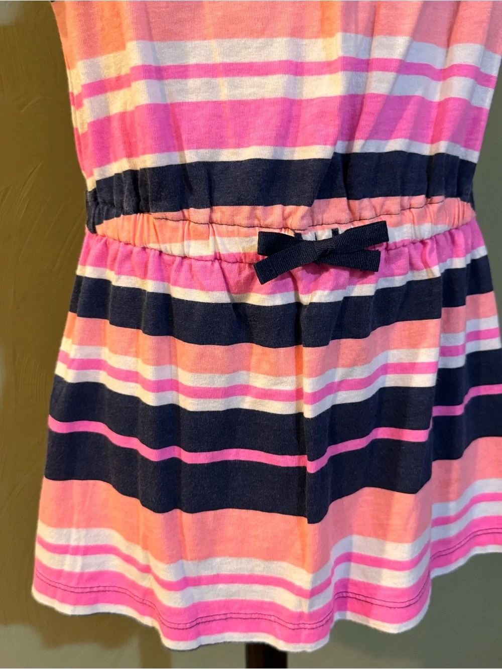 Carter's Girls Size 5 Pink & Navy Blue Striped Cinch Tunic Top / Short Dress